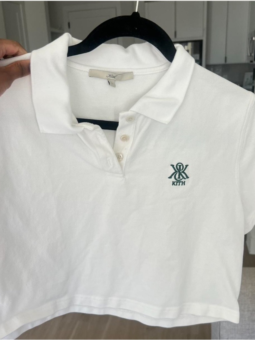 Kith White Cropped Polo with Green Emblem